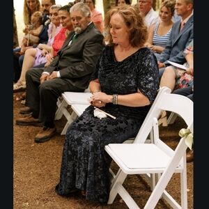 Betsy & Adam Elegant Floral Dark Navy Dress Cape Long Mother Of Groom Bridal